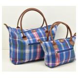 Woman Within 2 PC Bag Set Blue & Pink Flannel