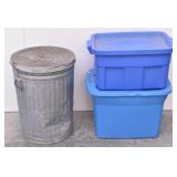 Galvanized Trash Can w / Lid & 2 Totes 14 & 18