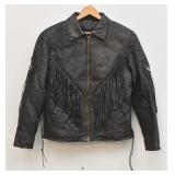 Diamond Plate Leather Motorcycle Jacket Fringe