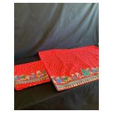 (2) Christmas motif print red tablecloths