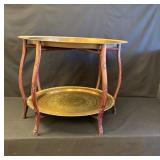 Round Brass Tray  Folding wood frame Table