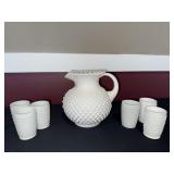 Fenton white Hobnail glass pitcher set