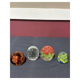 4 art glass paperweights