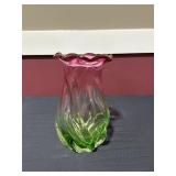 Pink and Green Swirled Art Glass Vase