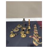 Brass candleholders and tie