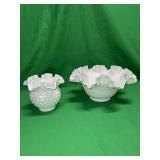 Fenton white milk glass ruffled bowl & vase