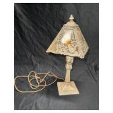 Antique slag glass lamp cast iron base