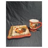 Decorative rooster plate & mug