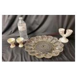 Vintage Glass Deviled Egg Tray & China Egg Cups