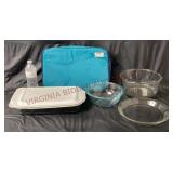 Pyrex Casserole w Carrier, Pie Plate & Bowls