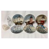 Lighthouse & Sailing Ships Plates & Candleholder