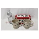 Longaberger Pottery Traditional Holly Mugs 31402