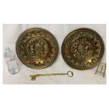 Vintage Brass Wall Chargers, 12" Key & Stand