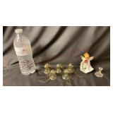 Vtg Glass Bell Ornaments, Angel & Mini Candlestick