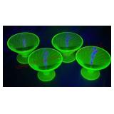 Spiral Depression Green Uranium Glass Sherbets