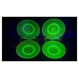 Depression Spiral Uranium Glass 6-1/4" Plates - 4