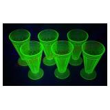 Depression Uranium Glass Footed Glasses - 6