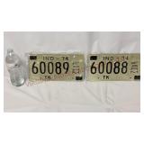 1974 Indiana Farm Truck License Plates - Unused