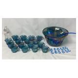 Indiana Princess Blue Carnival Glass Punch Set