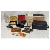 Vintage Travel Alarm Clock, Razors & Case