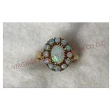 Jewelry - 10K Gold Opal Halo Cluster Ring Size 8