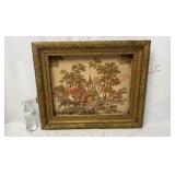 Vintage Framed Tufted Equestrian Hunt Scene