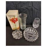 4pcs - crystal: Dansk Wildflower vase w/box etc...