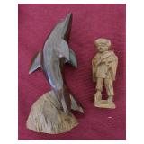 pr - carved wood figures - dolphin & man