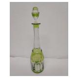 tall sgnd Val St. Lambert peridot & clear decanter