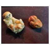 2pcs - signed netsuke - buddha and frog