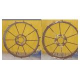 2 antique iron spoke wheels w cleats 28" tall