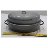 Antique gray graniteware roasting pan 1930s 40s