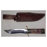 11.5" BOWIE KNIFE w bone handle leather sheath