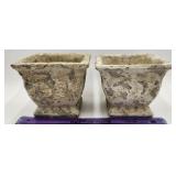 Lot of 2 Rustic lvory Square Flower Pots