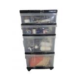 Plastic Bin with Sewing Supplies