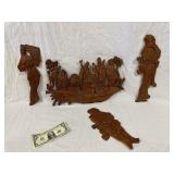 Asian Hand Carved Wood Wall Hanging