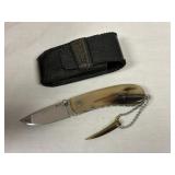 Custom LEK Folding Horn Handle Knife & Case