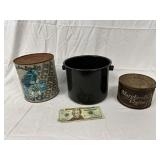 Vtg. Coffee Cans & Enamel Pot