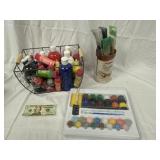 Nice Lot of Art Paint, Brushes In Wire Basket