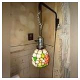 Hanging light with leaded glass shade