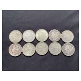 10 Morgan silver dollars