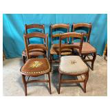 5 Vintage wooden chairs with needlepoint seats