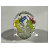 Joe Rice 1988 pastel floral art glass paperweight