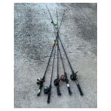 Fishing rods, Zebco 33, Johnson, Shakespeare and others.