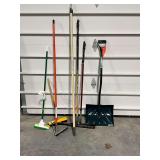 Squeegees, small brooms, snow shovel