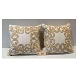 Gold And White Scrolled Accent Pillows, 18"X18", (2)