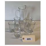 Glass Pitcher, 4 Tumblers, Sugar/Creamer