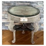 Round Metal And Concrete Table With Glass Top, 36"X21"