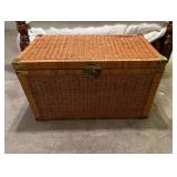 20th Century Wicker & Brass Chinoiserie Style Trunk Chest