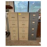 3 Four Drawer Metal Filing Cabinets